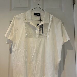 The Kooples Ivory Button-Down Shirt with Lace